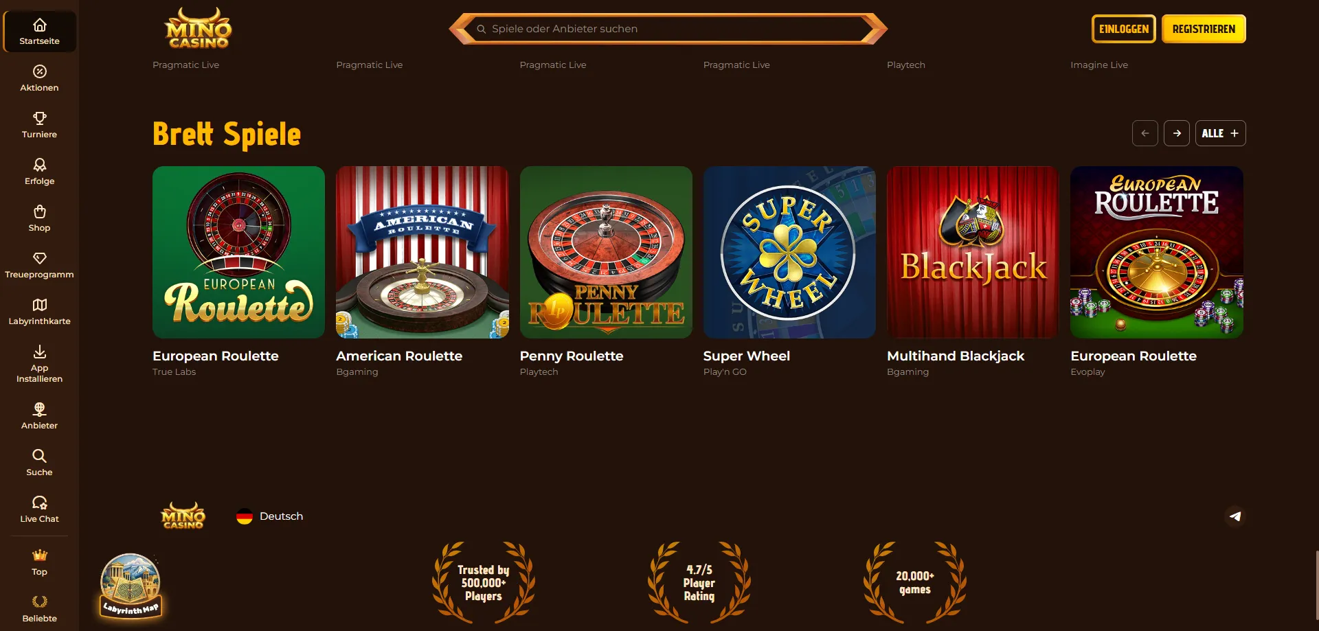 Live casino di Mino Casino &mdash; dealer in diretta con Evolution e Playtech