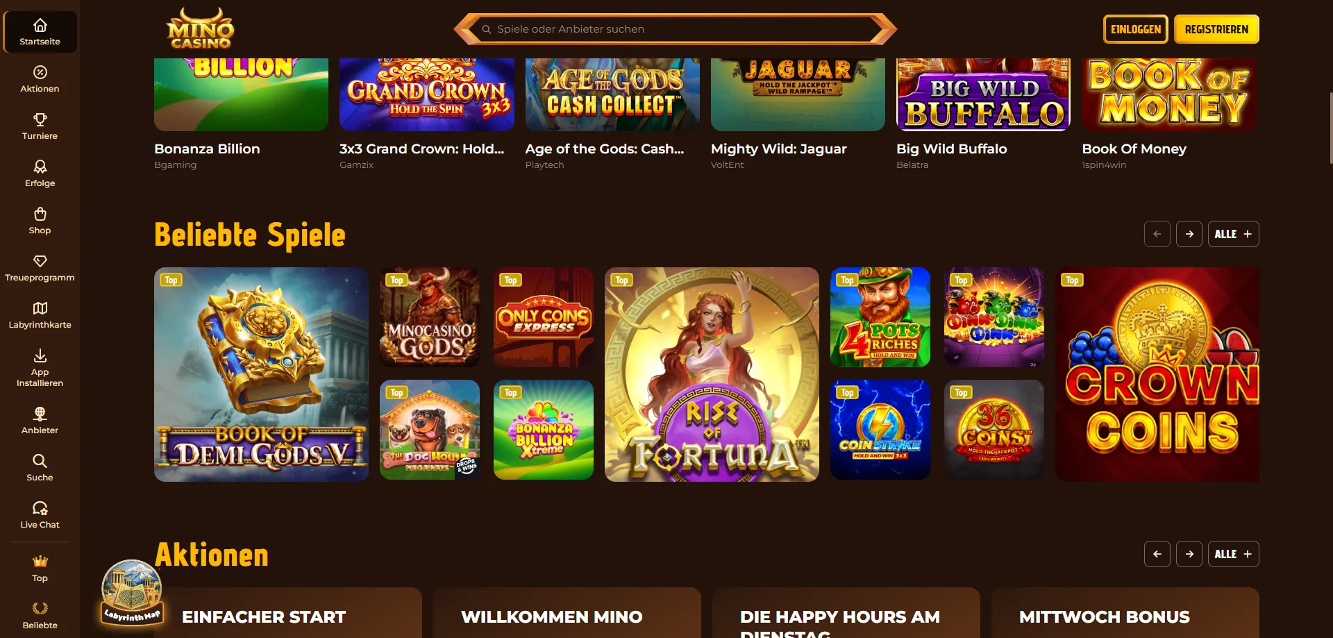 Slot più popolari su Mino Casino con jackpot e bonus