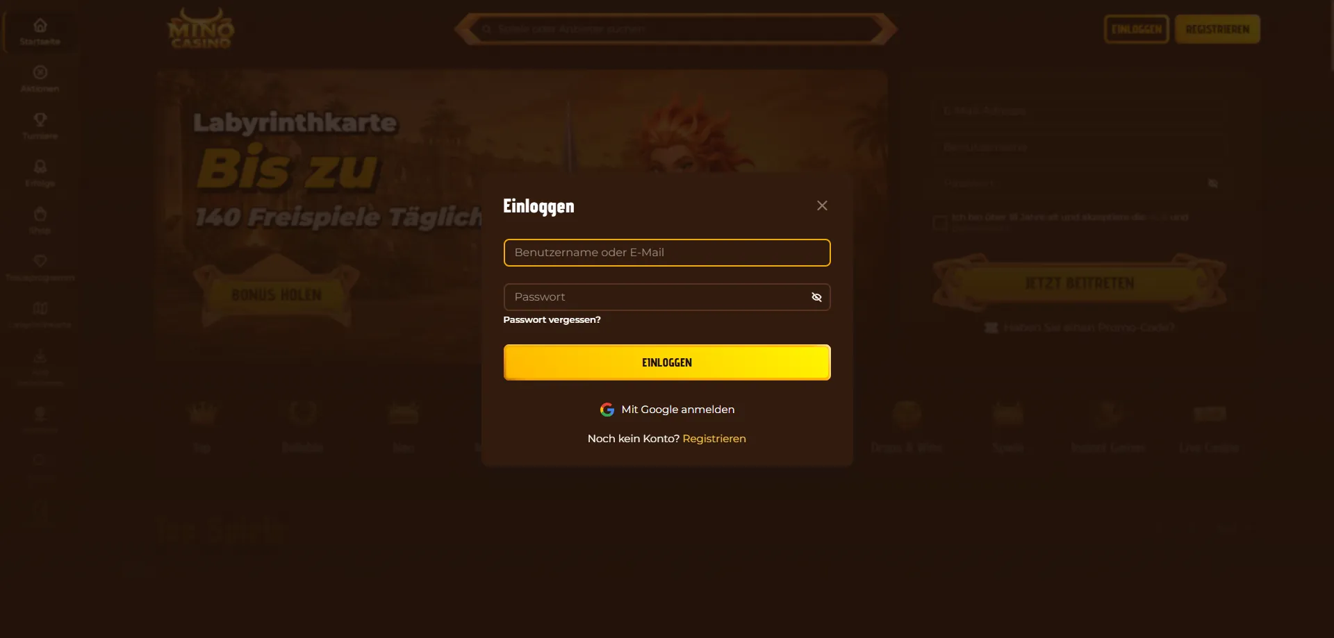 Accesso e registrazione account Mino Casino su desktop e mobile